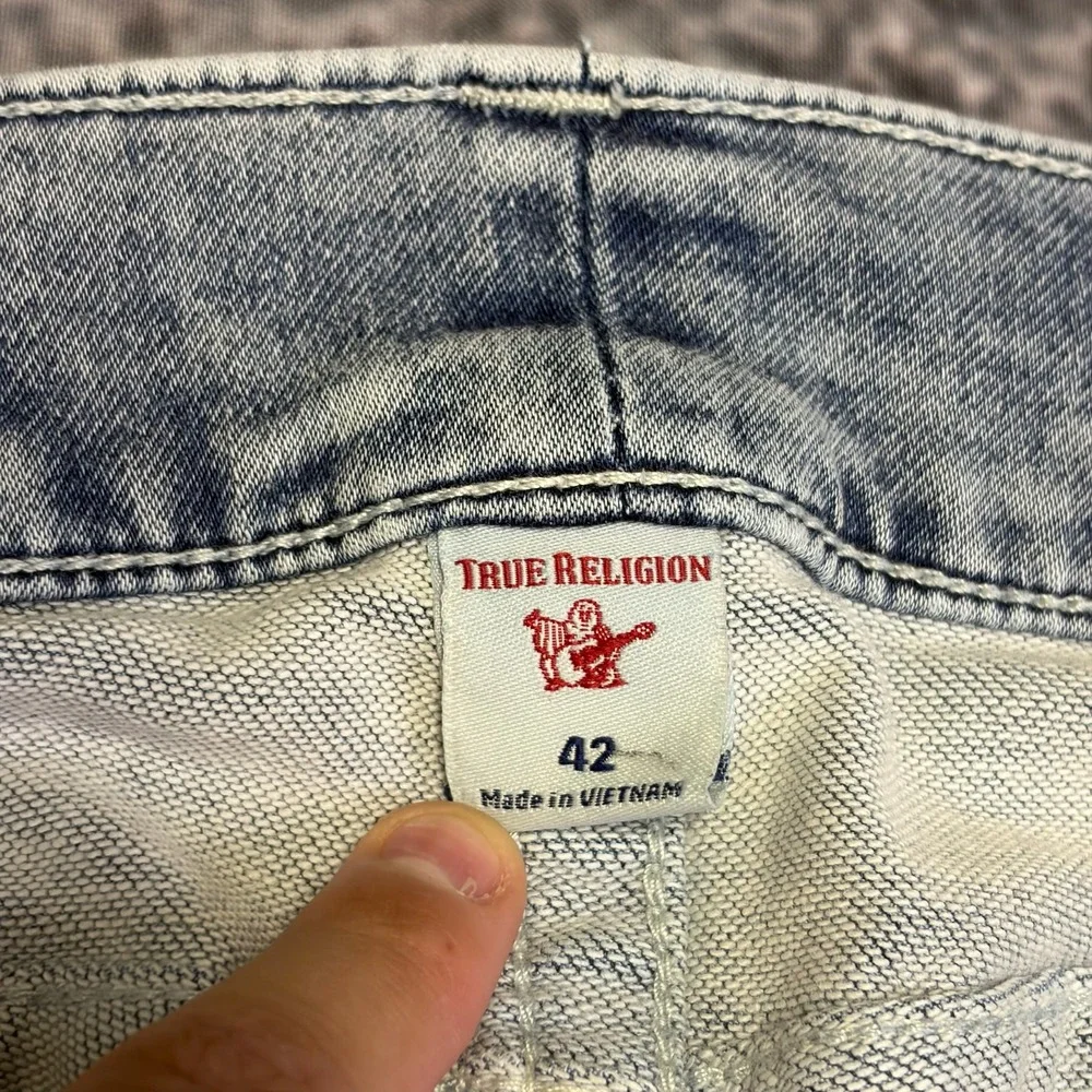 True Religion Ricky Jeans Relaxed Straight 42x33 Acid Wash Blue Flap Pockets